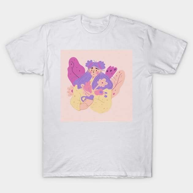 Cute girl with flowers T-Shirt by IstoriaDesign